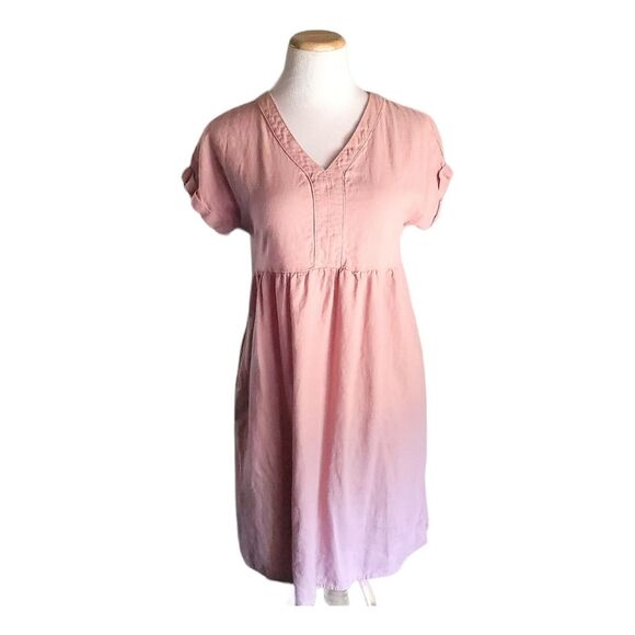 Briggs Linen Blend Boho Prairie Rolled Sleeve Basic Summer Dress Women's XS - Picture 1 of 11